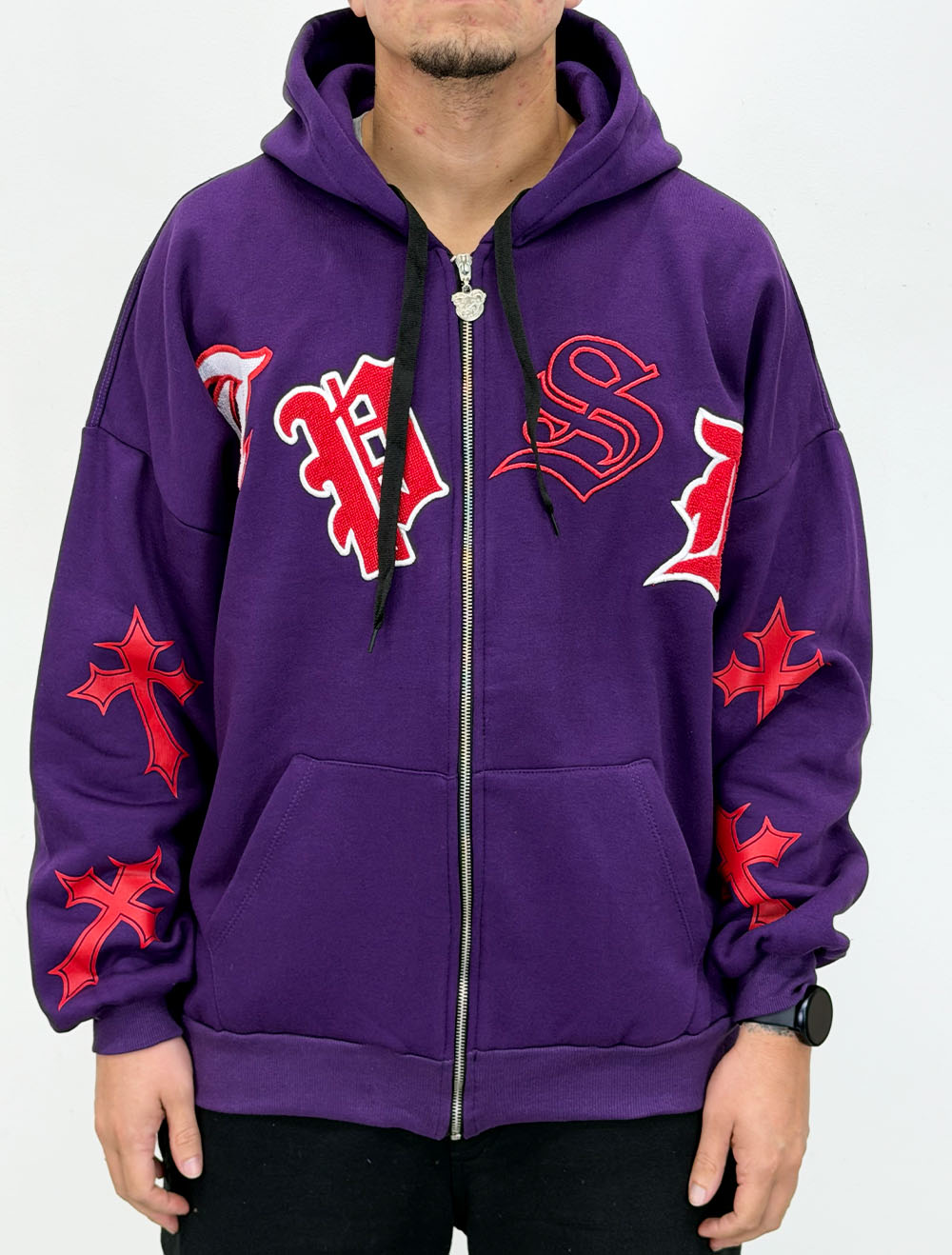 Blusa Moletom Aberta Trip Side Multi Letters Cruz - Roxo